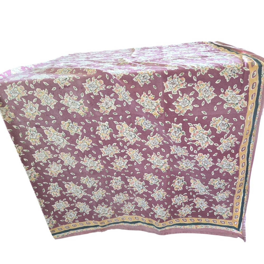 Pomegranate 55x55 Cotton Floral Tablecloth Block Print Plum Mauve French Country